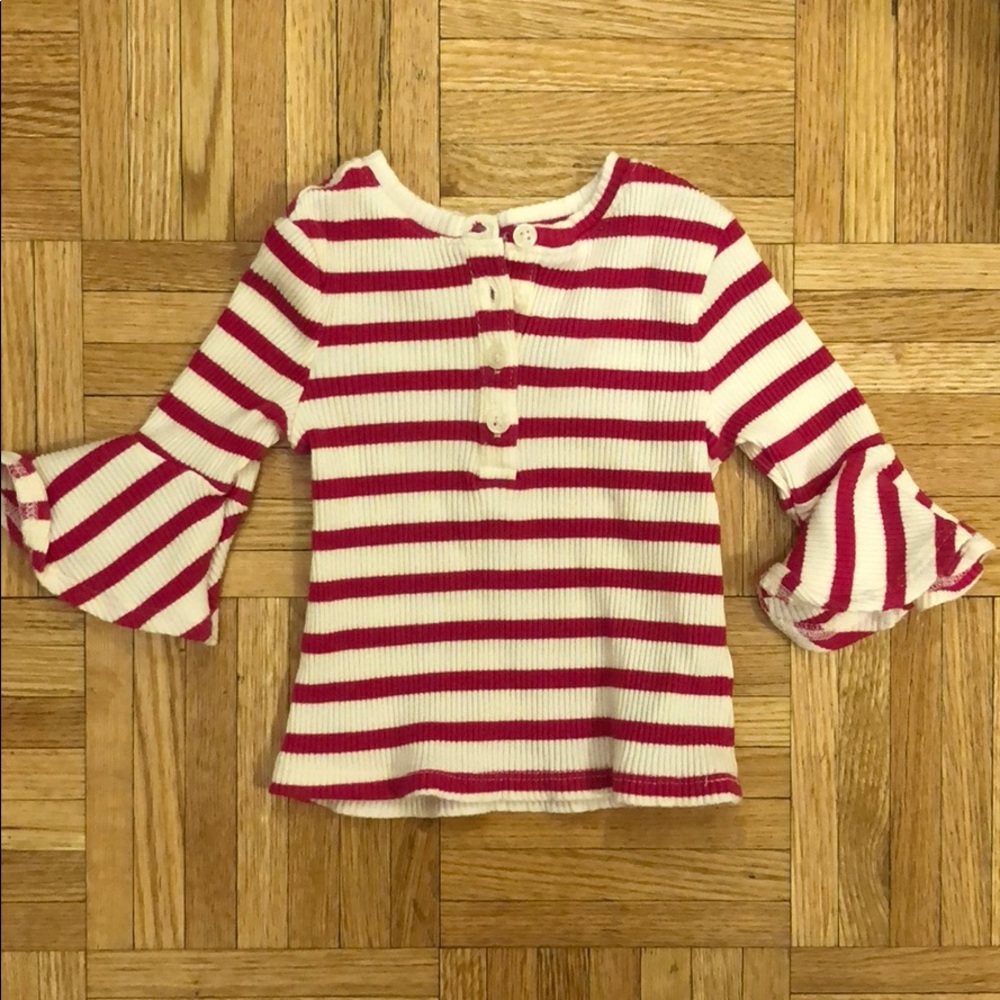 White and pink ruffle sleeve top